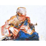 J.B. Vallely - PLAYING THE IRISH PIPES - Oil on Board - 10 x 13 inches - Signed in Monogram