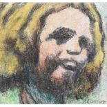 William Conor, RHA, RUA - LAUGHING MILL GIRL - Wax Crayon on Paper - 7 x 7 inches - Signed