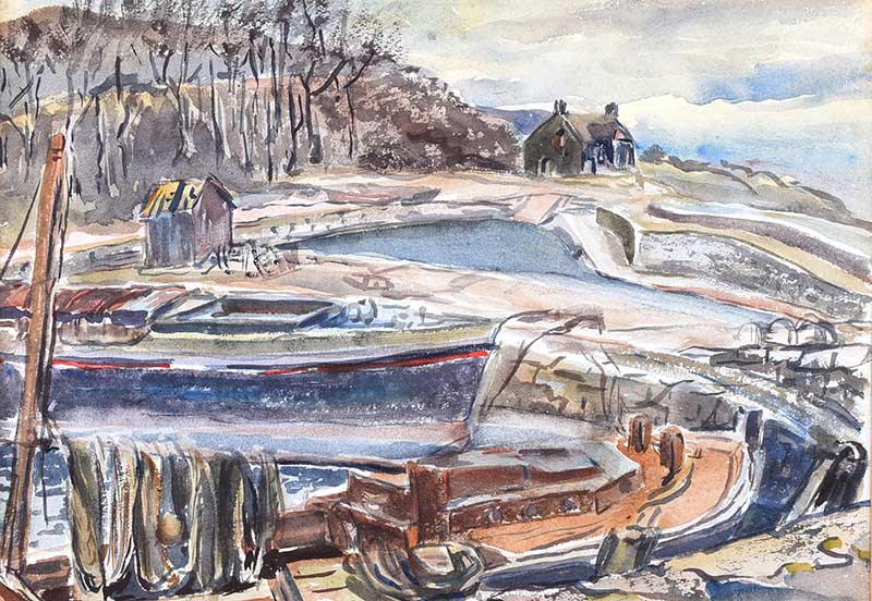 Olive Henry, RUA - FISHING BOATS IN THE HARBOUR - Watercolour Drawing - 10 x 14 inches - Unsigned