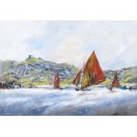 Niall Campion - GALWAY HOOKERS AT INISHEER, COUNTY GALWAY - Oil on Canvas - 20 x 28 inches - Signed