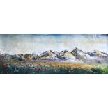 Hayley Huckson - POPPIES & MOUNTAINS - Oil on Canvas - 12 x 36 inches - Signed