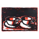 Neil Shawcross, RHA, RUA - TEA CUPS & SAUCERS - Artists Proof Coloured Lithograph - 18 x 24 inches -