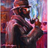 Simon Bradley - NO SMOKING - Acrylic on Canvas - 12 x 12 inches - Signed