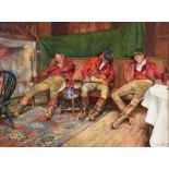 Edgar Bundy - HUNTSMEN RESTING - Watercolour Drawing - 20 x 26 inches - Signed