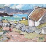 Marjorie Henry, RUA - THATCHED IRISH COTTAGE, DONEGAL - Oil on Board - 4.5 x 5.5 inches - Signed