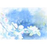 Tom Carr, HRHA, RUA, RWS - BLOSSOM BY THE RIVER LAGAN - Watercolour Drawing - 10 x 14 inches -