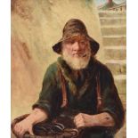 David W. Haddon, RBA - THE EEL FISHERMAN - Oil on Board - 13 x 11 inches - Signed Verso