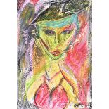Dillon James McClure - GIRL WITH HAT - Wax Crayon on Paper - 12 x 8 inches - Signed