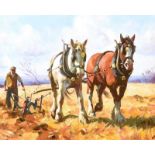 Donal McNaughton - PLOUGHING THE FIELD - Oil on Board - 16 x 20 inches - Signed