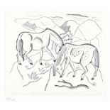 David Jones - PONIES ON A HILL SLOPE - Limited Edition Black & White Engraving (14/100) - 5 x 6