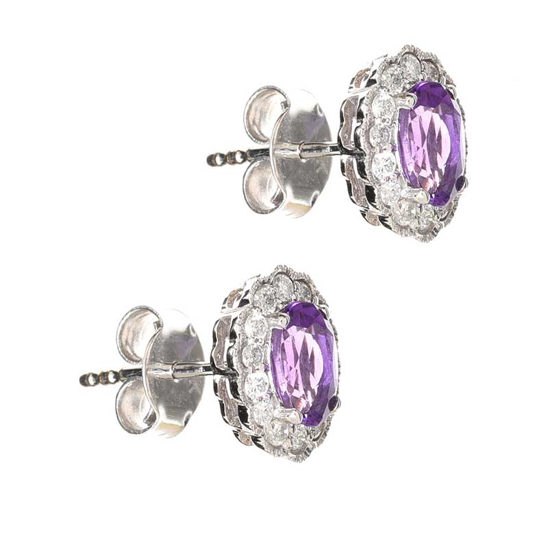 18CT WHITE GOLD AMETHYST AND DIAMOND EARRINGS - Image 2 of 3