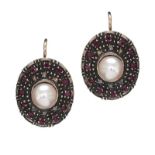 14CT GOLD AND SILVER RUBY, PEARL AND DIAMOND EARRINGS