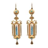 ANTIQUE 18CT GOLD TURQUOISE-SET EARRINGS