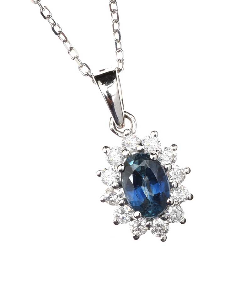 18CT WHITE GOLD SAPPHIRE AND DIAMOND NECKLACE