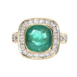 18CT GOLD EMERALD AND DIAMOND CLUSTER RING