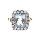 18CT WHTIE GOLD AND SILVER AQUAMARINE AND DIAMOND RING