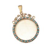 VICTORIAN 9CT GOLD PEARL AND TURQUOISE PENDANT