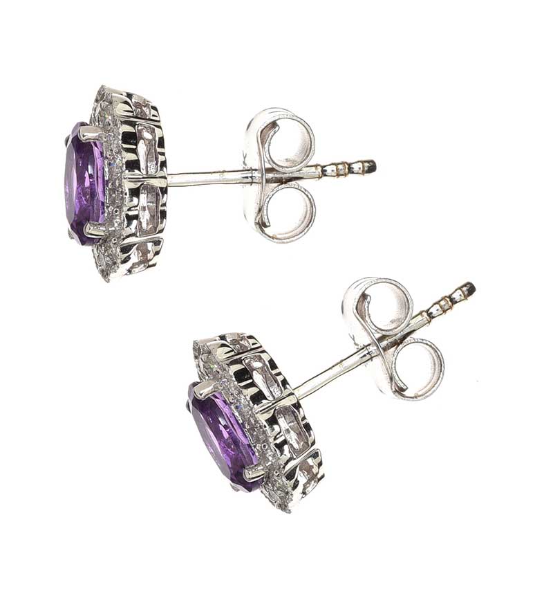 18CT WHITE GOLD AMETHYST AND DIAMOND EARRINGS - Image 3 of 3