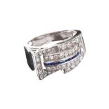 1940'S 18CT WHITE GOLD SAPPHIRE AND DIAMOND RING