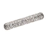 ART DECO 18CT WHITE GOLD DIAMOND BAR BROOCH WITH FITTED CASE
