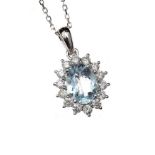 18CT WHITE GOLD AQUAMARINE AND DIAMOND NECKLACE