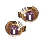 14CT GOLD AMETHYST AND DIAMOND EARRINGS