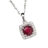 18CT WHITE GOLD RUBY AND DIAMOND NECKLACE