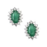 18CT WHITE GOLD EMERALD AND DIAMOND EARRINGS