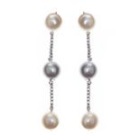 18CT WHITE GOLD CULTURED PEARL AND DIAMOND EARRINGS