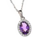 18CT WHITE GOLD AMETHYST AND DIAMOND NECKLACE
