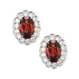 18CT WHITE GOLD GARNET AND DIAMOND EARRINGS