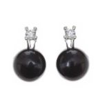 18CT WHITE GOLD CULTURED BLACK PEARL AND DIAMOND EARRINGS