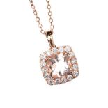 18CT ROSE GOLD MORGANITE AND DIAMOND NECKLACE