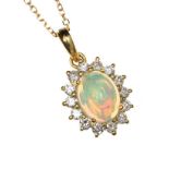 18CT GOLD OPAL AND DIAMOND NECKLACE