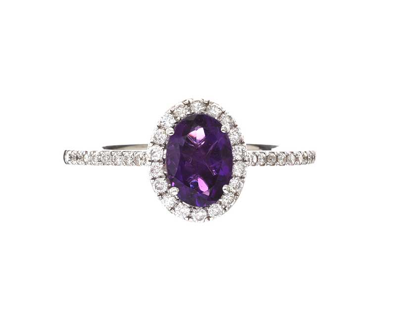 18CT WHITE GOLD AMETHYST AND DIAMOND RING