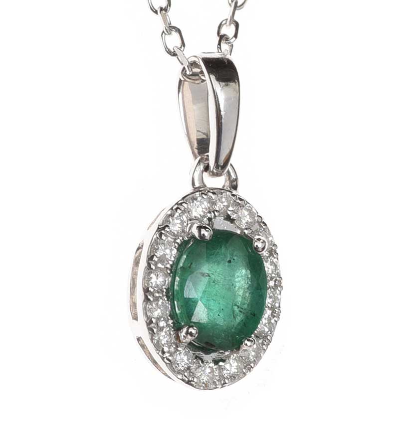 18CT WHITE GOLD EMERALD AND DIAMOND NECKLACE - Image 2 of 2