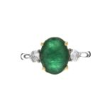 18CT WHITE GOLD EMERALD AND DIAMOND RING