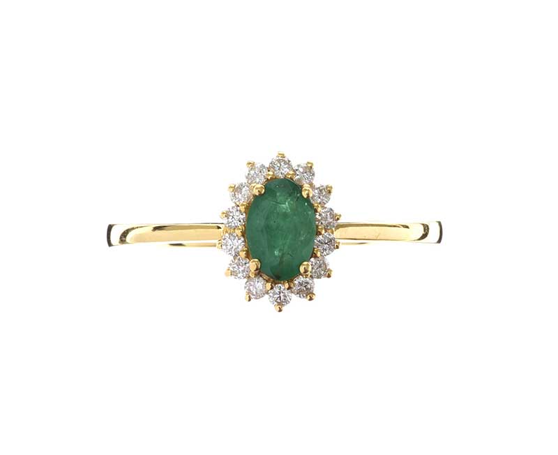 18CT GOLD EMERALD AND DIAMOND RING