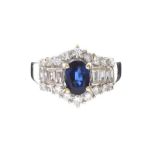 18CT WHITE GOLD SAPPHIRE AND DIAMOND RING