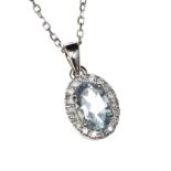 18CT WHITE GOLD AQUAMARINE AND DIAMOND NECKLACE