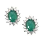 18CT WHITE GOLD EMERALD AND DIAMOND EARRINGS