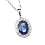 18CT WHITE GOLD SAPPHIRE AND DIAMOND NECKLACE