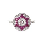 PLATINUM RUBY AND DIAMOND CALIBRE RING