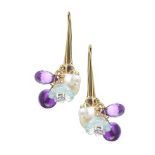 18CT GOLD AMETHST, PEARL AND DIAMOND EARRINGS