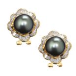 18CT GOLD TAHITIAN PEARL AND DIAMOND EARRINGS