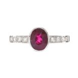 18CT WHITE GOLD RUBY AND DIAMOND RING