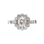 18CT WHITE GOLD DIAMOND HALO CLUSTER RING