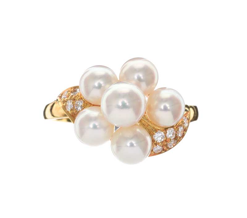 MIKIMOTO 18CT GOLD PEARL AND DIAMOND RING