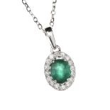 18CT WHITE GOLD EMERALD AND DIAMOND NECKLACE