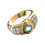 18CT GOLD EMERALD AND DIAMOND RING